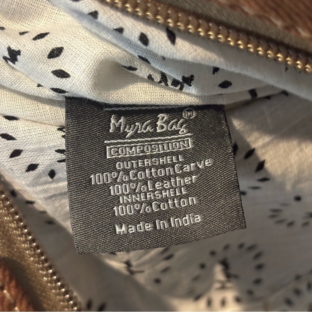 Myra Bag Brick Brown Leather Red Tan Embroidered Cotton Canvas Tote - Picture 11 of 11